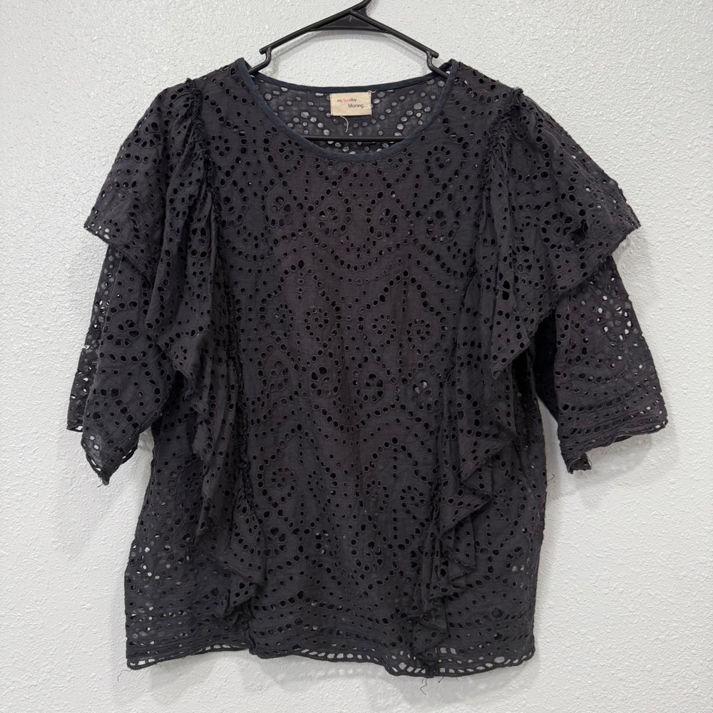 my sunday morning MISHA Black Eyelet Ruffle Sleeve Top Women's Size 1